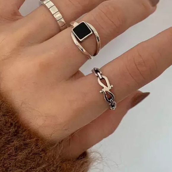 𝅺💎NEW 925 Sterling Silver Black / Silver Band Rings Adjustable - Picture 7 of 11